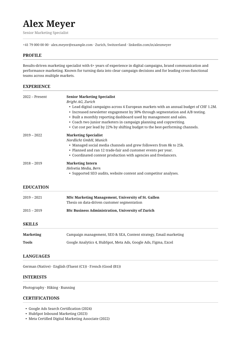 Classic CV template preview