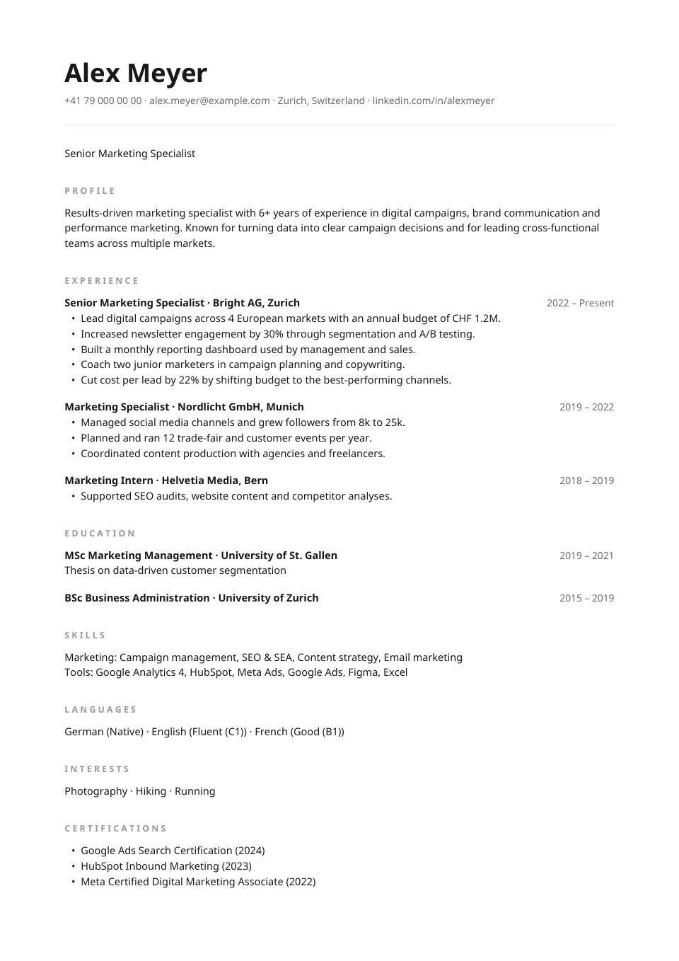 Minimal CV template preview